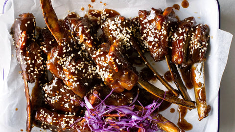 Sticky hoisin and sesame lamb ribs